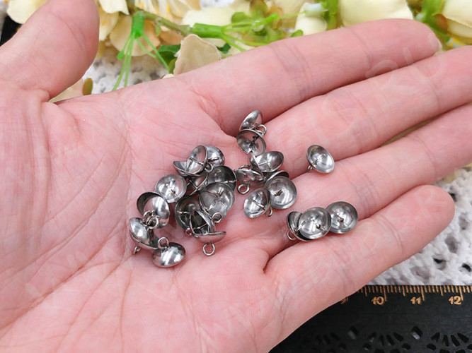 Держатель кулона 092 шапочка со штырьком 8*8*7мм цвет платины (Хирургическая Сталь)