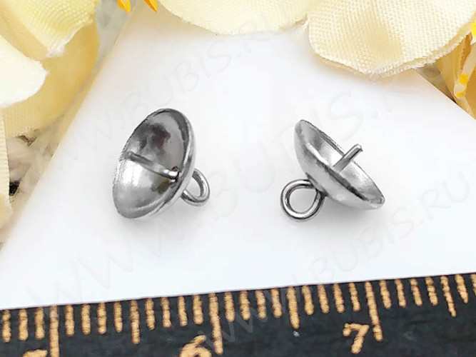 Держатель кулона 092 шапочка со штырьком 8*8*7мм цвет платины (Хирургическая Сталь)