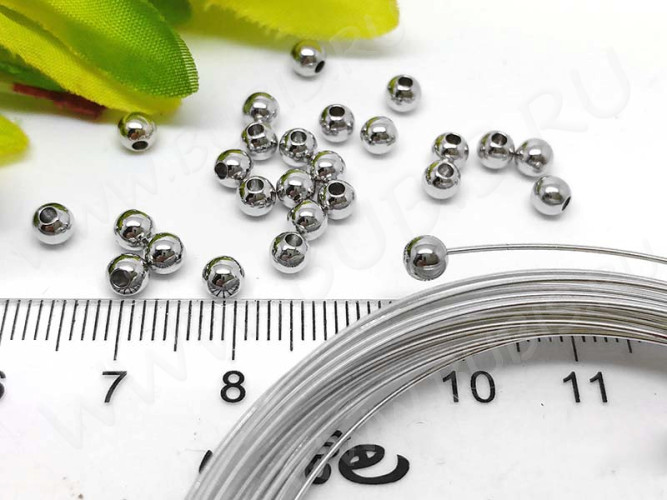 (СКИДКИ!!!) Концевик 113 шарик для мемори чокеров шнуров 3мм отверстие 1,5мм цвет платины (Хирургическая сталь) (10шт)