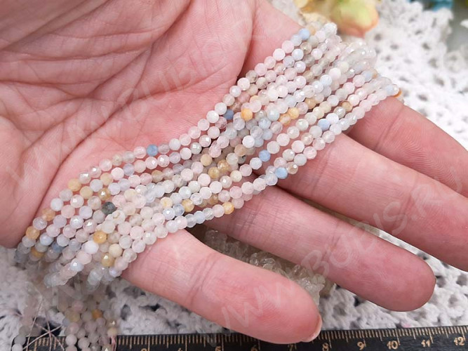 (ОПТ) Бусина округлая ГРАНЁНАЯ "каменный бисер" 3мм Берилл натуральный (камни LUX) (НИТЬ)