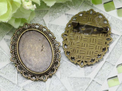 Основа (заготовка) для броши №61 с ажурным сеттингом 25*18мм Овал 35,5*29*7мм античная бронза (литьё и Iron)