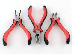 Комплект инструментов 10 набор на блистере 12,5см цвет платины с красно-чёрными ручками (инструменты для бижутерии)