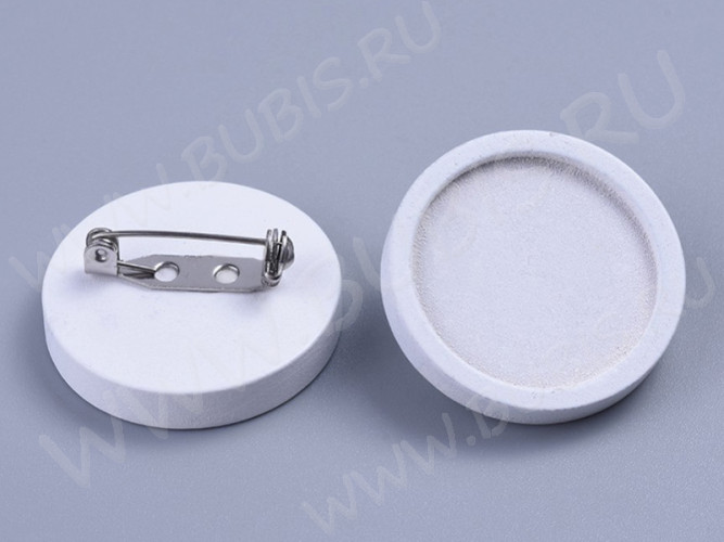 Основа (заготовка) для броши №119 булавка с деревянным сеттингом 25мм Круг 30*30*11мм белая (Хирургическая сталь и дерево)