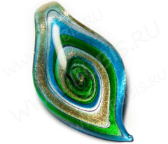 Кулон Капля 10 48*30*9мм т.зелёно-т.голубая (венецианское стекло)