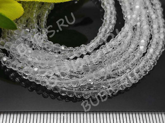 Бусины гранёные округлые 2*2мм бисер хрусталь прозрачный (стекло) (имитация Сваровски) (НИТЬ)