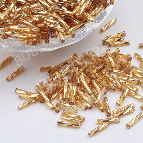 Бусина стеклянная Трубочка 12*2мм бисер стеклярус витой золотой (стекло) (ок.130шт)