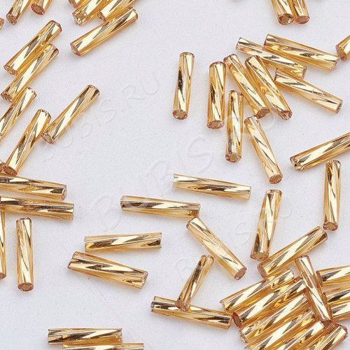 Бусина стеклянная Трубочка 12*2мм бисер стеклярус витой золотой (стекло) (ок.130шт)