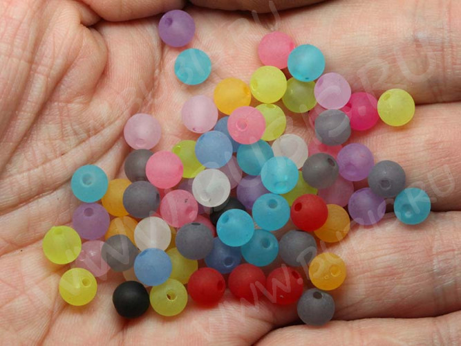 Бусина Округлая 49 Шар матовый 6мм МИКС полупрозрачный (акрил) (50шт.)