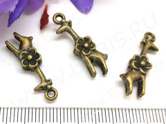 Подвеска Жираф 04 3D с цветочком 25*8,5*5мм античная бронза (литьё)