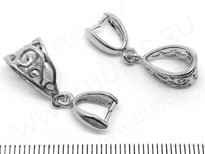 Держатель кулона 045 гладкий с ажурным бейлом 27*9*8мм цвет платины (Milano LUX) (Brass)