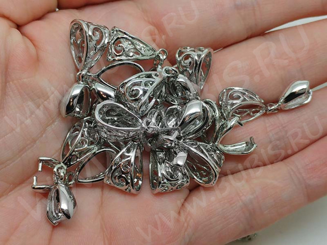 Держатель кулона 045 гладкий с ажурным бейлом 27*9*8мм цвет платины (Milano LUX) (Brass)