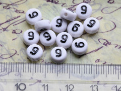 Бусина таблетка 7*7*4мм с цифрой &quot;9&quot; бело-чёрная непрозрачная (акрил)