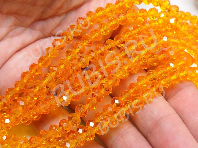 (ОПТ) Бусина Абакус гранёный 6*6*4,5мм Хрусталь оранжевый прозрачный (имитация Сваровски) (100шт.)