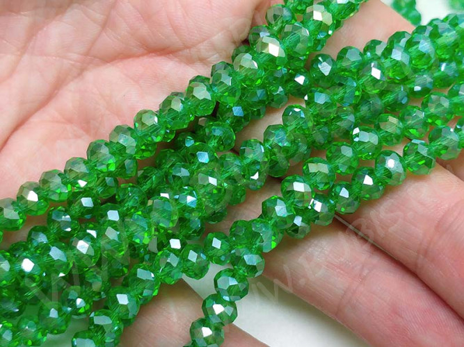 (СКИДКИ!!!) Бусина Абакус гранёный 6*6*4,5мм Хрусталь зелёный с АВ прозрачный (имитация Сваровски) (10шт.)