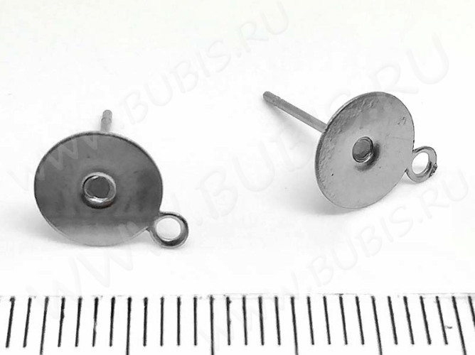 (СКИДКИ!!!) Пуссеты ("гвоздики") №121 с платформой 8мм и петелькой 12,5*10,5*8мм цвет платины (хирургическая сталь) (10 пар)