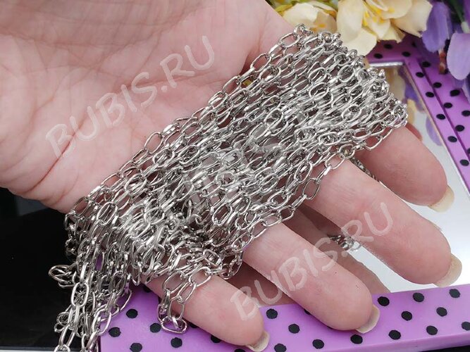 Цепочка I042 с простым плетением звено 6,5*4мм цвет платины (Iron) (50см)