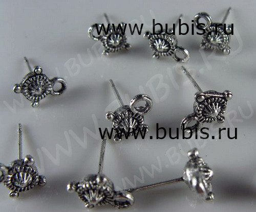 Пуссеты ("гвоздики") №027 14,5*9,5*8мм античное серебро (литьё) (1 пара)