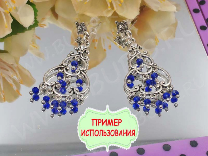 Пуссеты ("гвоздики") №027 14,5*9,5*8мм античное серебро (литьё) (1 пара)