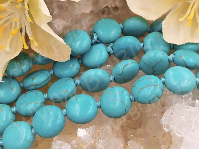 Бусина каменная Круг 35 таблетка 10*10*5мм Бирюза голубая синт. (камни)