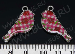 Подвеска Птичка 22 двусторонняя с картинкой 28*14*3мм цвет 03 (цветные подвески)
