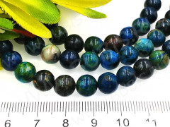 (ОПТ) Бусина округлая 8мм Хризоколла т.сине-бирюзовая натуральная (камни LUX) (НИТЬ)