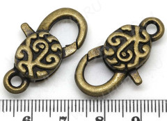 Замочек карабин №027 с узорами 30*16*7мм античная бронза (литьё)