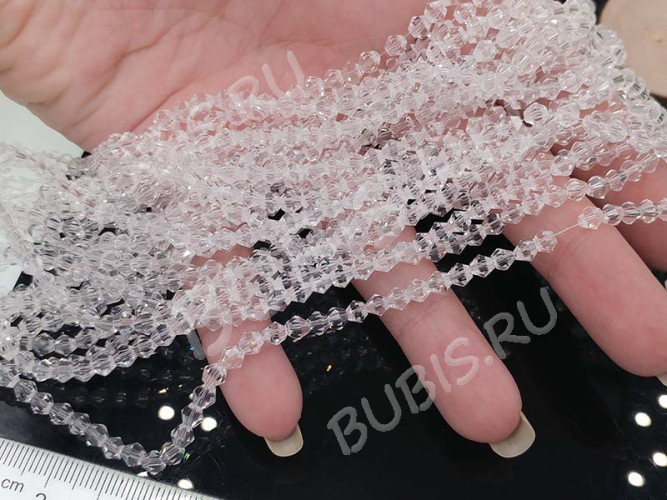 (ОПТ) Бусина кристалл Биконус гранёный 4*4мм Хрусталь чистый прозрачный (имитация Сваровски) (НИТЬ)