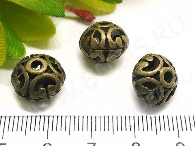 Бусина 097 Ажурная 12*12*9,5мм античная бронза (литьё)