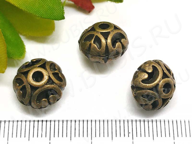 Бусина 097 Ажурная 12*12*9,5мм античная бронза (литьё)