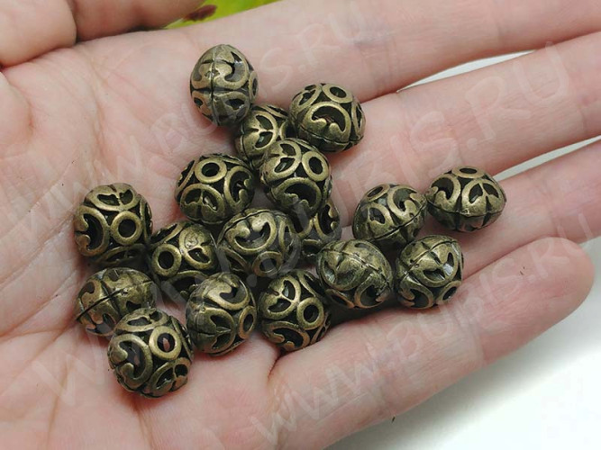 Бусина 097 Ажурная 12*12*9,5мм античная бронза (литьё)