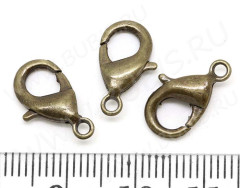 Замочек карабин №012 из латуни большой 15*9*3,5мм античная бронза, без никеля (Brass)