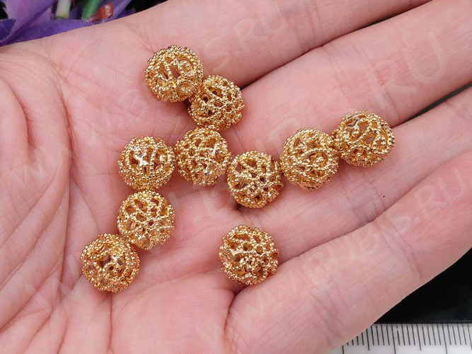 Бусина ажурная 20 Шарик 10*10*9,5мм золотистый (Milano LUX) (Brass с позолотой)