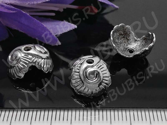 (СКИДКИ!!!) 230 Шапочка Ракушка 13*11*7,5мм античное серебро (литьё) (10шт.)