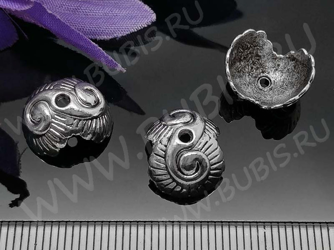 (СКИДКИ!!!) 230 Шапочка Ракушка 13*11*7,5мм античное серебро (литьё) (10шт.)