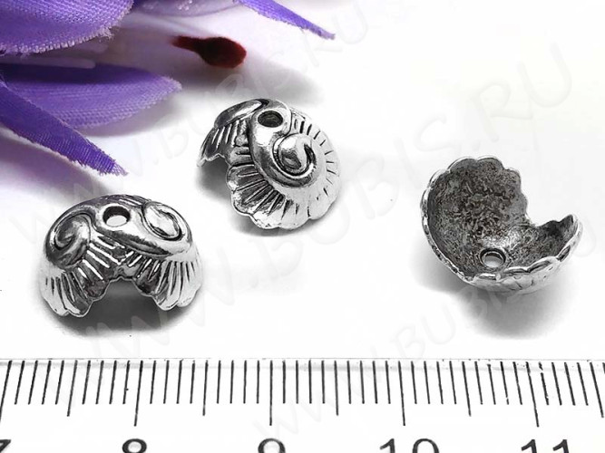(СКИДКИ!!!) 230 Шапочка Ракушка 13*11*7,5мм античное серебро (литьё) (10шт.)