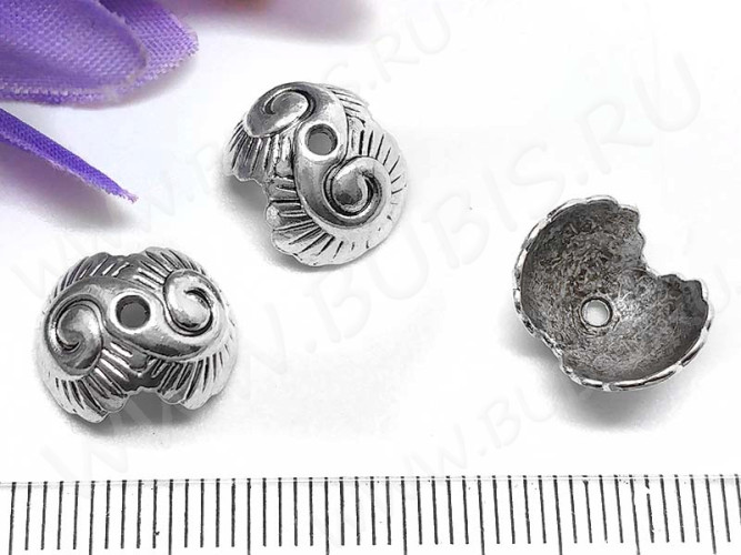 (СКИДКИ!!!) 230 Шапочка Ракушка 13*11*7,5мм античное серебро (литьё) (10шт.)