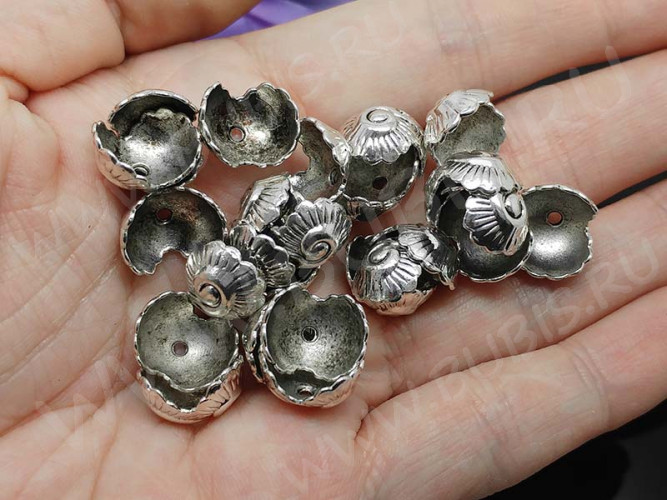 (СКИДКИ!!!) 230 Шапочка Ракушка 13*11*7,5мм античное серебро (литьё) (10шт.)