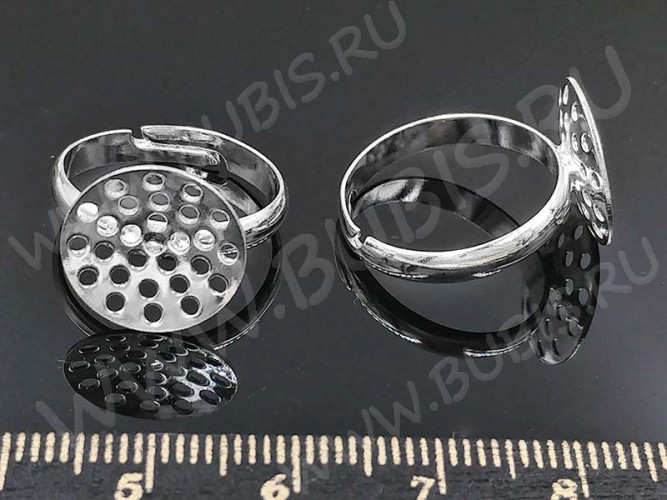Основа (заготовка) для кольца 012 17мм с ситечком 13,5мм серебристая (Brass)
