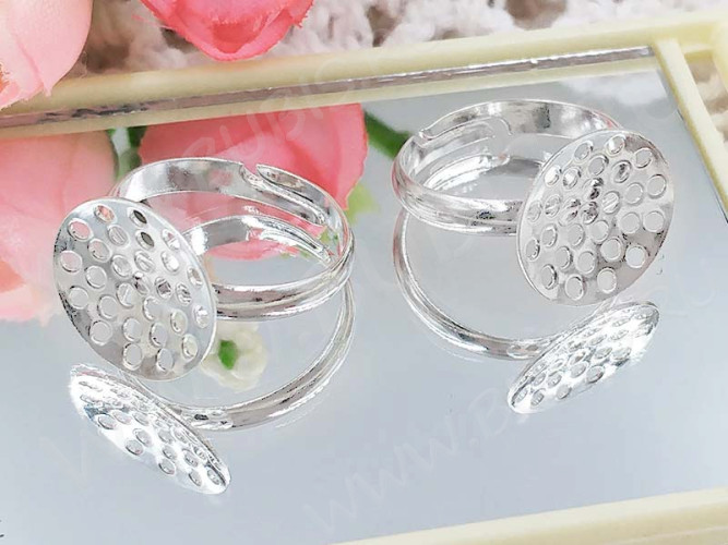 Основа (заготовка) для кольца 012 17мм с ситечком 13,5мм серебристая (Brass)