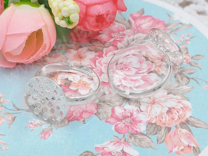 Основа (заготовка) для кольца 012 17мм с ситечком 13,5мм серебристая (Brass)