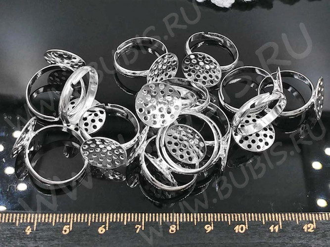 Основа (заготовка) для кольца 012 17мм с ситечком 13,5мм серебристая (Brass)