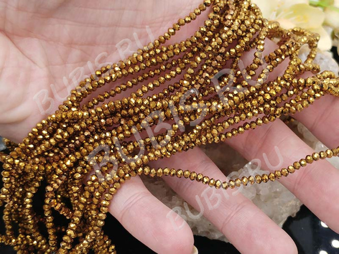 (СКИДКИ!!!) Бусина кристалл гранёный абакус 3*3*2мм т.золотистый непрозрачный (имитация Сваровски) (НИТЬ)