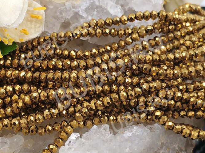 (СКИДКИ!!!) Бусина кристалл гранёный абакус 3*3*2мм т.золотистый непрозрачный (имитация Сваровски) (НИТЬ)