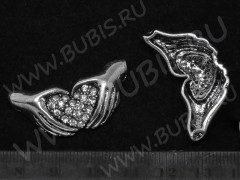 223 Коннектор Руки с сердцем (для колье или браслета) 34,5*17*6мм античное серебро и ПРОЗРАЧНЫЕ стразы (литьё)