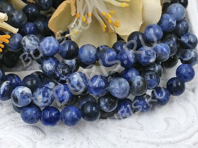 (ОПТ) Бусина округлая 6мм LUX Содалит натуральный (камни) (НИТЬ)