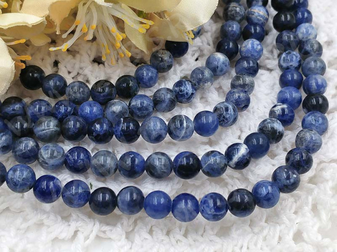 (ОПТ) Бусина округлая 6мм LUX Содалит натуральный (камни) (НИТЬ)