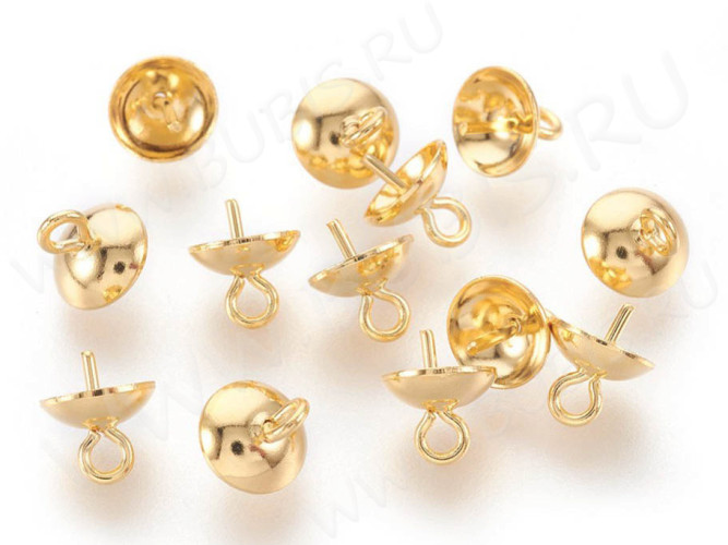 Держатель кулона 088 шапочка со штырьком 8,5*6*6мм золотистый (Хирургическая Сталь)