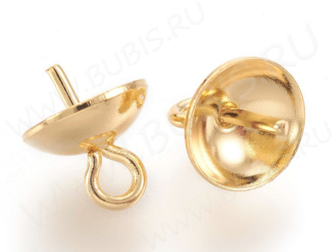 Держатель кулона 088 шапочка со штырьком 8,5*6*6мм золотистый (Хирургическая Сталь)