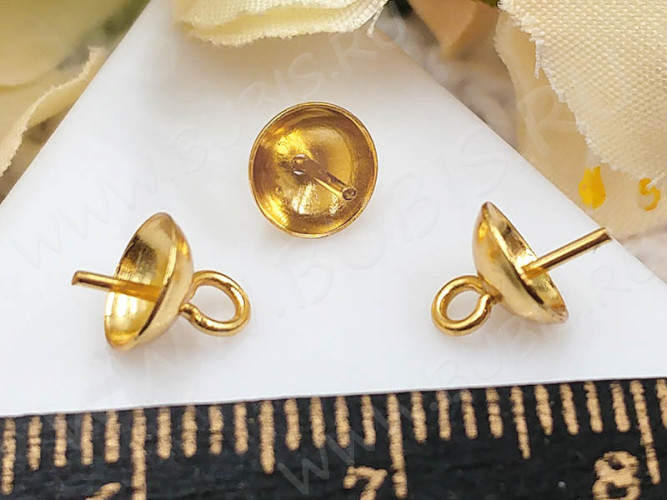 Держатель кулона 088 шапочка со штырьком 8,5*6*6мм золотистый (Хирургическая Сталь)