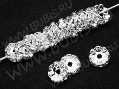 Рондель со стразами 16 10*10*4мм серебристо-прозрачный (Brass и стекло)